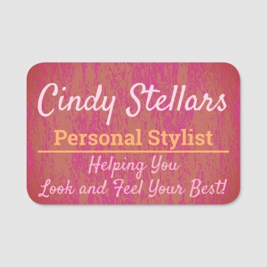 Rosa und orange Moderne Printmedien Namensschild (Vorderseite)