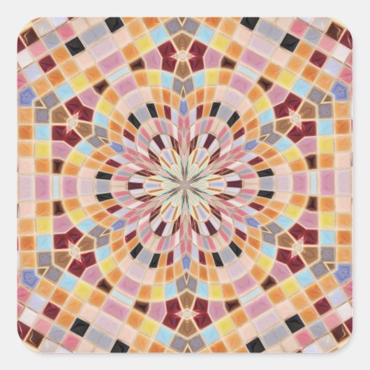 Rosa und Orange Mosaik Kaleidoskop Quadratischer Aufkleber (Vorderseite)