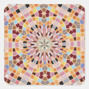 Rosa und Orange Mosaik Kaleidoskop Quadratischer Aufkleber