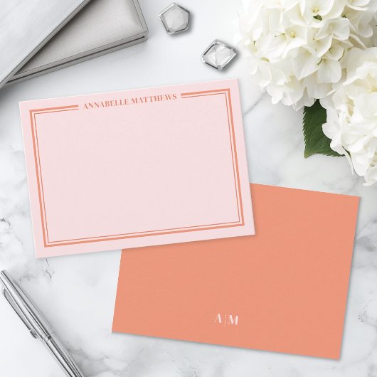 Rosa und Orange Namensmonogramm Mitteilungskarte