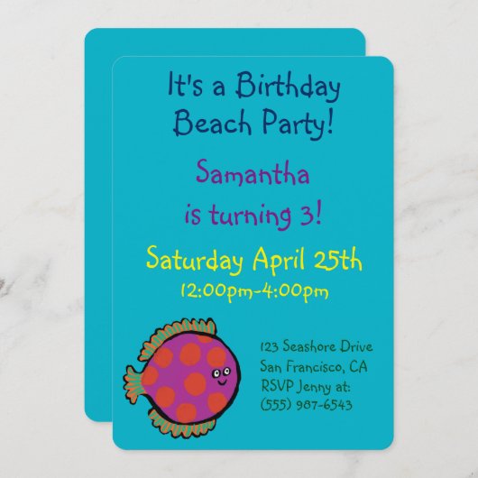 Rosa und Orange Polka-Dot-Fisch Einladung (Vorne/Hinten)