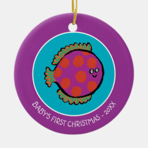 Rosa und Orange Polka-Dot Fisch Keramikornament