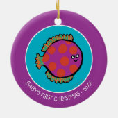 Rosa und Orange Polka-Dot Fisch Keramikornament (Hinten)