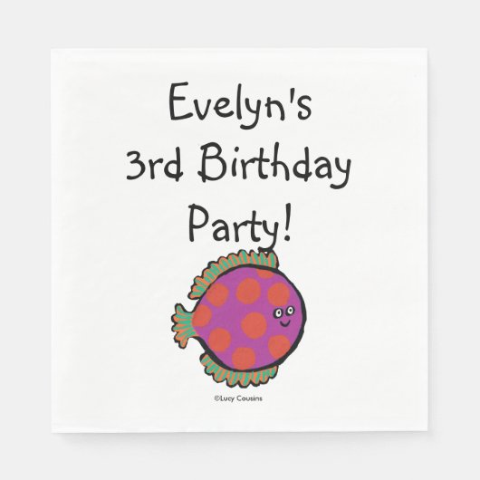 Rosa und Orange Polka-Dot-Fisch Serviette (Vorderseite)