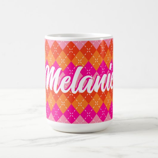 Rosa und orange Preppy-Raute Personalisiert Kaffeetasse (Mittel)