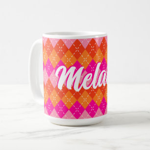 Rosa und orange Preppy-Raute Personalisiert Kaffeetasse