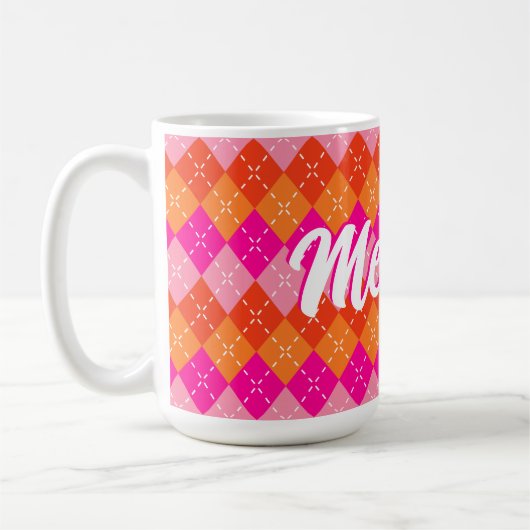 Rosa und orange Preppy-Raute Personalisiert Kaffeetasse (Links)
