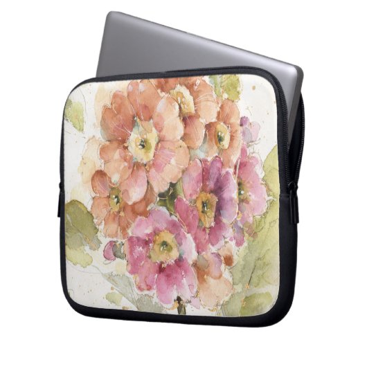 Rosa und orange Primel Laptopschutzhülle (Vorderseite Links)