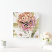 Rosa und Orange Primrose Quadratische Wanduhr (Zuhause)