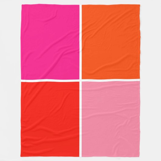 Rosa und orange Quadrate Fleecedecke (Vorderseite)