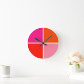 Rosa und orange Quadrate Runde Wanduhr (Zuhause)