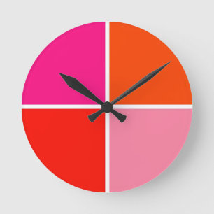 Rosa und orange Quadrate Runde Wanduhr