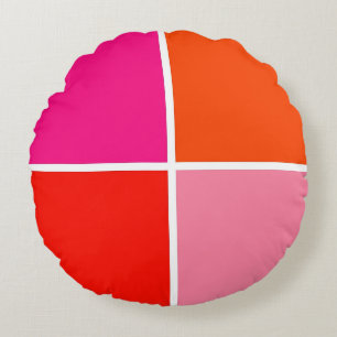 Rosa und Orange Quadrate Rundes Kissen