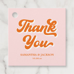 Rosa und Orange Retro 70er Danke für Ihre Hochzeit Geschenkanhänger