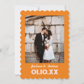 Rosa und Orange Retro Boho Hochzeit Einladung (Rückseite)