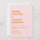 Rosa und Orange Retro Boho Hochzeit Einladung (Vorderseite)