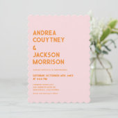 Rosa und Orange Retro Boho Hochzeit Einladung (Stehend Vorderseite)