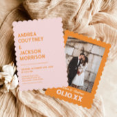 Rosa und Orange Retro Boho Hochzeit Einladung