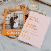 Rosa und Orange Retro Boho Hochzeit Einladung
