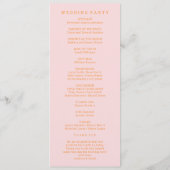 Rosa und orange Retro Disco Hochzeit Programm (Rückseite)