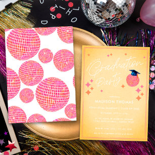 Rosa und Orange Retro Disco Kugel Abschlussfeier Einladung