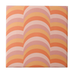 Rosa und orange Retro-Stil Kurvenmuster Fliese