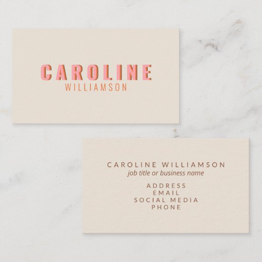 Rosa und orange Retro Typografie Kreativ Moderne Visitenkarte (Vorne/Hinten)