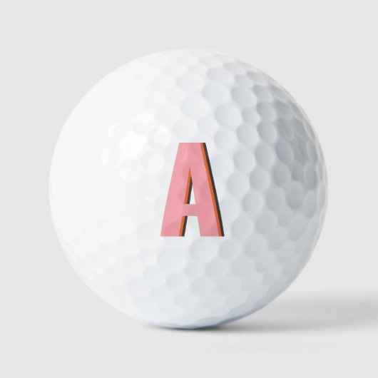 Rosa und Orange Retro-Typografie-Monogramm-Initial Golfball (Vorderseite)