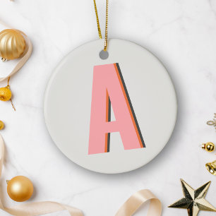 Rosa und Orange Retro-Typografie-Monogramm-Initial Keramik Ornament