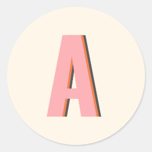 Rosa und Orange Retro-Typografie-Monogramm-Initial Runder Aufkleber