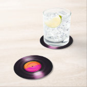 Rosa und orange Retro Vinyl Record Runder Pappuntersetzer (Vor Ort)