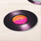 Rosa und orange Retro Vinyl Record Runder Pappuntersetzer (Angewinkelt)