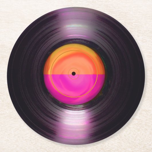 Rosa und orange Retro Vinyl Record Runder Pappuntersetzer (Vorderseite)