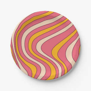 Rosa und orange Retro-Wellen Pappteller