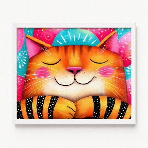 Rosa und orange schlafende Tabby-Katze Malerei Poster