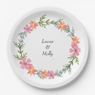 Rosa und Orange Sommer Blumen Hochzeit Pappteller