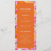 Rosa und orange Sommer Blütenblütenblüte Hochzeit Programm (Vorderseite)