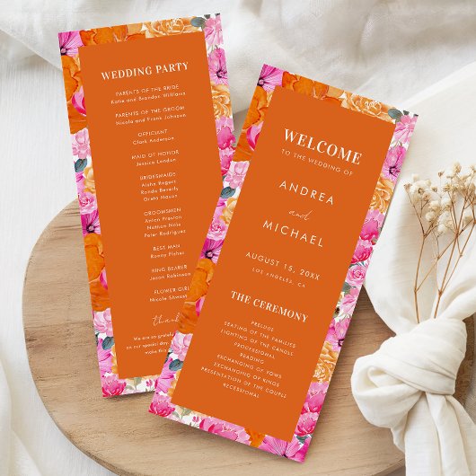 Rosa und orange Sommer Blütenblütenblüte Hochzeit Programm