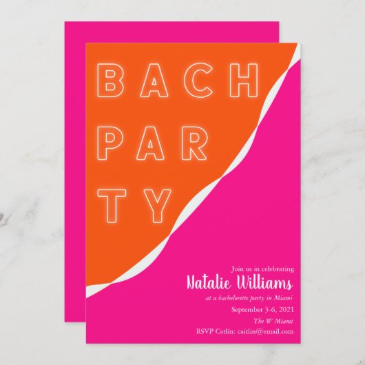 Rosa und Orange Streamer Junggeselinnen-Abschied Einladung (Vorne/Hinten)