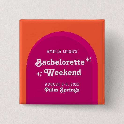 Rosa und orange Sunset Retro Bacheloretto Wochenen Button (Vorderseite)