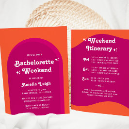 Rosa und orange Sunset Retro Bacheloretto Wochenen Einladung