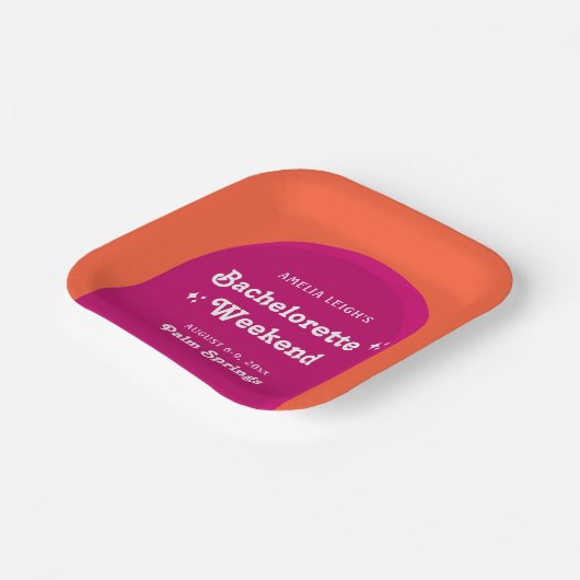 Rosa und orange Sunset Retro Bacheloretto Wochenen Pappteller (Gewinkelt)