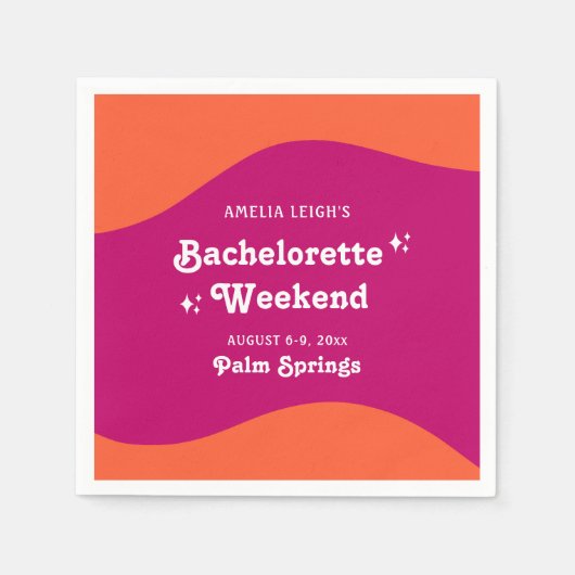 Rosa und orange Sunset Retro Bacheloretto Wochenen Serviette (Vorderseite)