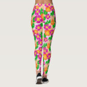 Rosa und orange tropische Blumen gemustert Leggings (Rückseite)
