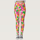 Rosa und orange tropische Blumen gemustert Leggings (Vorderseite)