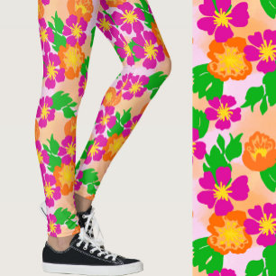 Rosa und orange tropische Blumen gemustert Leggings