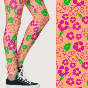 Rosa und orange tropische Blumen gemustert Leggings