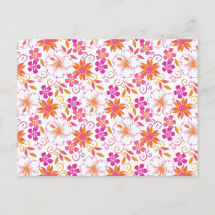 Rosa und orange tropische Blumenmuster Postkarte