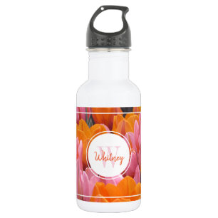 Rosa und orange Tulissen Monogramm Wasser Flasche Edelstahlflasche
