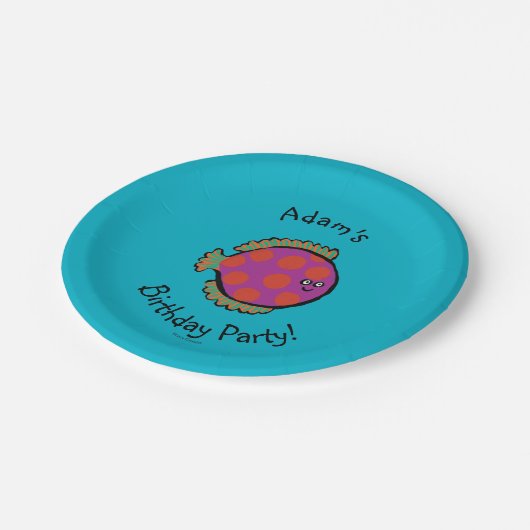 Rosa und orange Tupfen-Fische Pappteller (Schrägansicht)